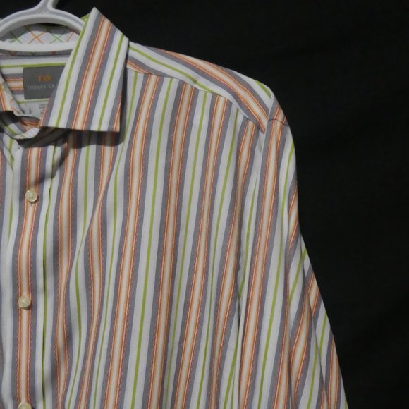 TD THOMAS DEAN | large | Striped Button Down Long Sleeve Shirt | 100% Cotton - Picture 5 of 16